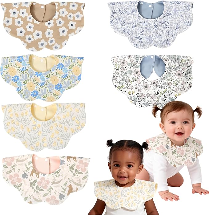JUVA 6-Pack Organic Cotton Baby Bibs, Absorbent & Reversible, 360° Rotating Drool Bibs for Boys & Girls 0-24M