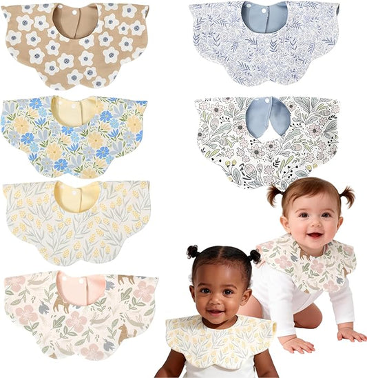 JUVA 6-Pack Organic Cotton Baby Bibs, Absorbent & Reversible, 360° Rotating Drool Bibs for Boys & Girls 0-24M