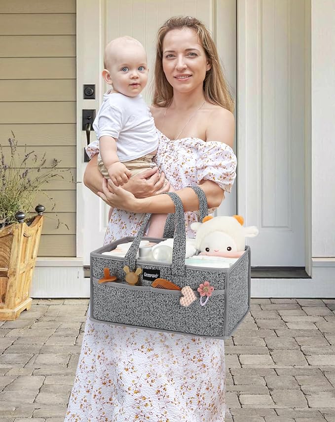 URMYWO Diaper Caddy Organizer - Portable Baby Diaper Caddy with Handle, Large Nursery Organizer Storage Basket for Newborn Essentials, Baby Registry Must Have Shower Gift for Home and Car Travel