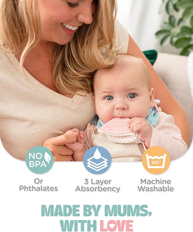 Cheeky Chompers Neckerchew Teething Bib, 2-in-1 Bandana Style Bib w/Food Grade Silicone Teether