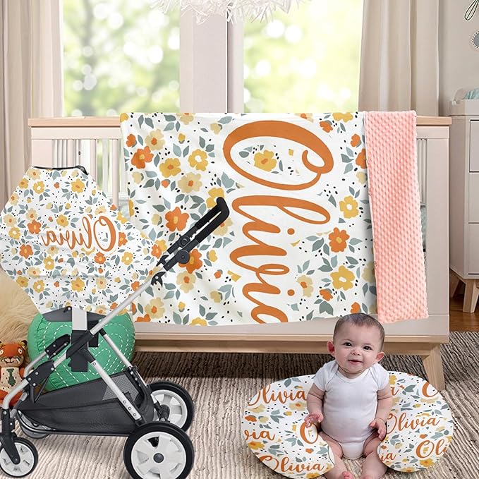 Customizable Flowers Baby Nursing Pillow Cover - Add Your Baby's Name, Ultra-Soft Stretch Fabric, Fits Standard Nursing Pillows, Ideal for Baby Showers Style 21