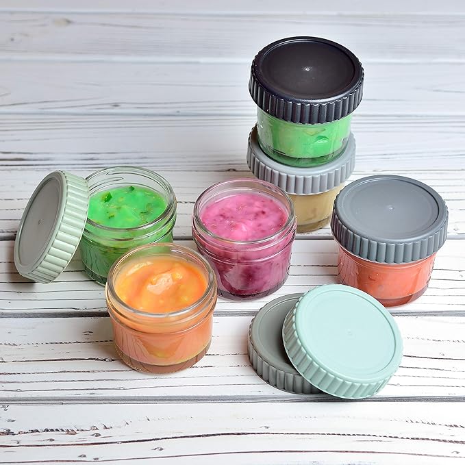 Youngever Glass Baby Food Storage - 4 Ounce Stackable Baby Food Containers with Airtight Lids, 8 Urban Colors (8 Sets)