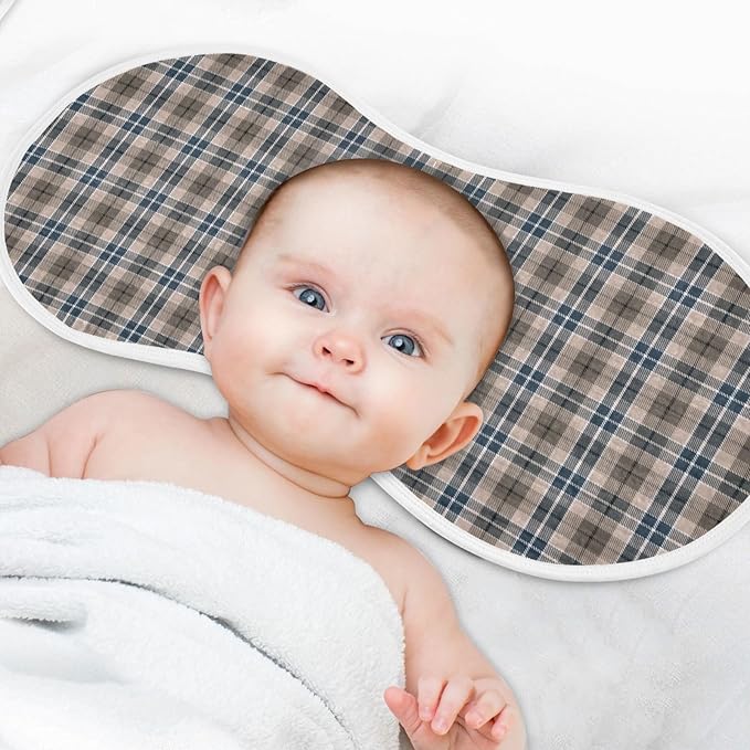 Brown Plaid Checkered Baby Muslin Burp Cloths Set of 1 Geometric Gingham Muslin Washcloths Rustic Patch Milk Spit Up Rags Soft Newborn Towel for Unisex Boys and Girls, 22 x 11 Inch