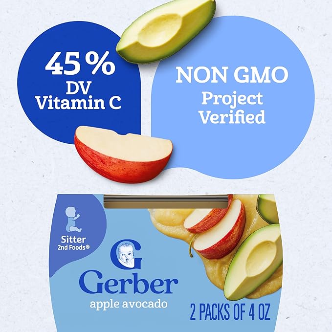 Gerber Stage 2 Baby Food, Apple Avocado Puree Tubs, Baby Puree, 16PK