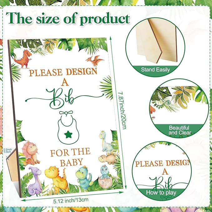 Panitay 100 Pcs DIY Baby Bibs Decorating Kit 50 White Bibs 25 Stencils 24 Markers 1 Baby Shower Game Sign