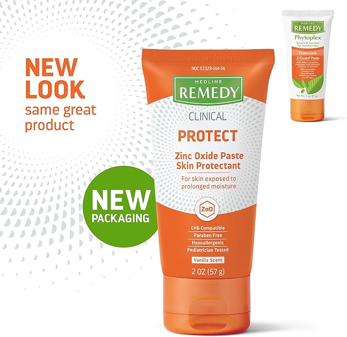 Medline Remedy CLINICAL Zinc Oxide Paste Skin Protectant (2 oz Tube), 24 Count, Vanilla Scent, Diaper Rash Cream, Incontinence Care, Wetness Protection, Paraben Free, Hypoallergenic, Adults, Children