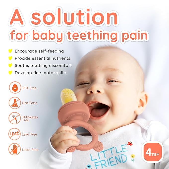 Infant Baby Fruit Feeder & Food Feeder, Breast Milk Popsicle Mold for purees, Baby Teething Relief teether,4pcs self Feeding Sets for Toddler, BPA Free 3 Month + (Muted)