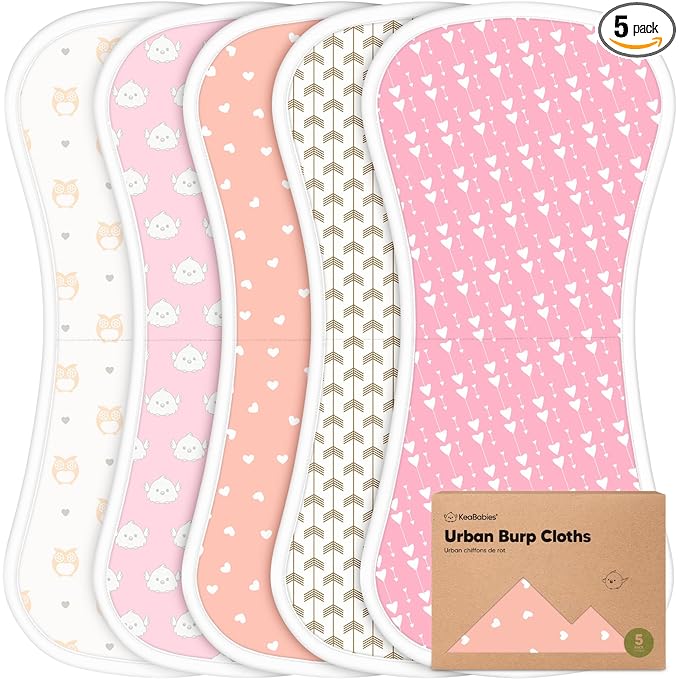 Organic Burp Cloths Baby Boy & Girl - 5-Pack Super Absorbent Cotton Burping Cloths for Babies, Soft & Plush Newborn Spit Up Rags, Infant Towels for Milk Spit Up, Unisex, Large 21" x 10" (Pink Dreams)