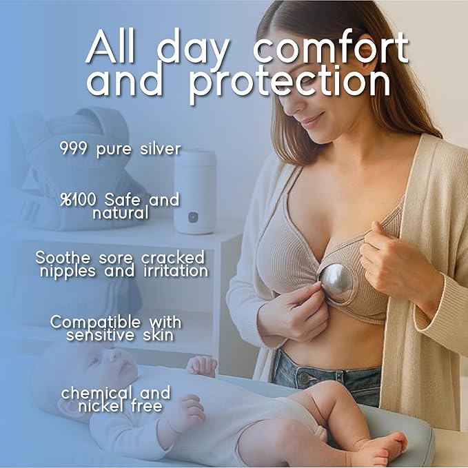 VALLEER® Pure Silver Nursing Cups – 925 Silver Nipple Shields for Breastfeeding – Soothes & Protects Sore or Cracked Nipples – Hypoallergenic & Reusable Nursing Essentials (999 Silver - XL Size)