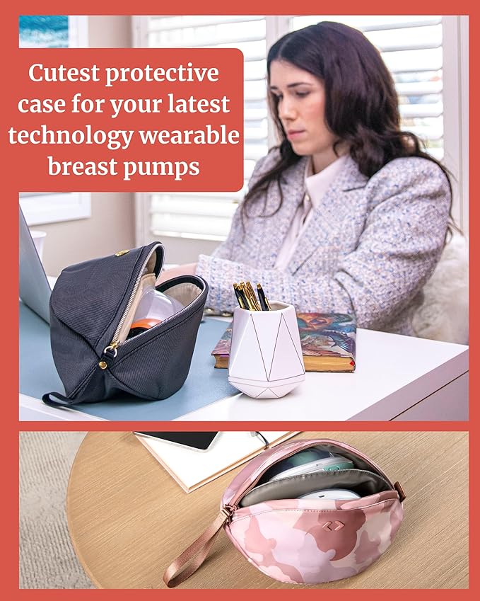 Wearable Breast Pump Bag - Fits Elvie, Willow, Momcozy and All Others - Beige Small Pump Bag with Wrist Strap – Hands-Free Pump Carrying Case and Storage for Travel