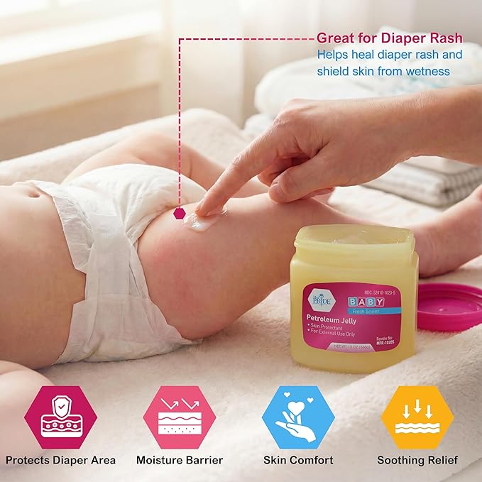 MED PRIDE Petroleum Jelly with Fresh Baby Scent, Pink, 13 oz – Skin Protectant & Moisturizing Ointment for Dry Skin, Rashes, Minor Burns, Chapped Lips & Diaper Rash