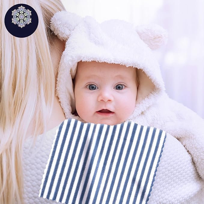 16 Pack Super Soft Baby Burp Cloths, Baby Washcloths, Ultra Absorbent Large Newborn Burping Cloth for Boy and Girl, Milk Spit Up Rags, Unisex for Baby Sensitive Skin, Navy Blue and White, 16 x 12 Inch