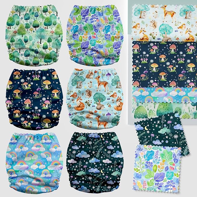 Mama Koala 3.0 Cloth Diapers for Babies, One Size Washable and Reusable Pocket Diapers for Newborns and Toddlers (Forest & Sky)