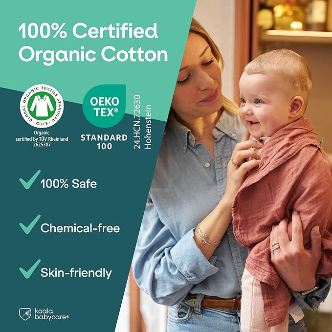 Koala Babycare 5 Pack 20"x10" Organic Burp Cloths for Baby Boys and Girls - GOTS & OEKO-TEX Cotton Burp Rags for Newborns - Absorbent Neutral Burping Cloths for Feeding - Washable Baby Bibs Essentials