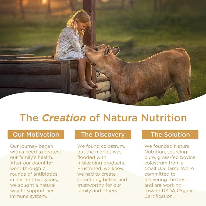Natura Bovine Colostrum Powder – 100% Pure, First Milking – 25% All-Natural IgG – Grass-Fed & Pasture-Raised – Gut, Immune & Recovery Support – Additive-Free – 30 Servings – USA Sourced