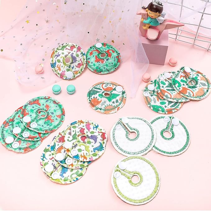 Breling 24 Pack Cotton Pads for Feeding Support, Feeding Pads Supplies G Shape Button Covers for Care(Dinosaur)