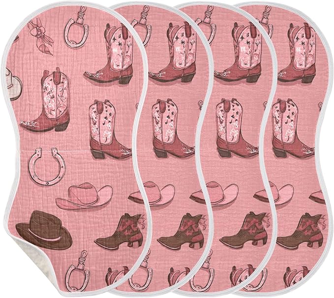 Western Cowgirls Pinks Burp Cloths Baby Boys Girls Absorbent Soft Cotton Burping Cloths Rags, 4 Pack