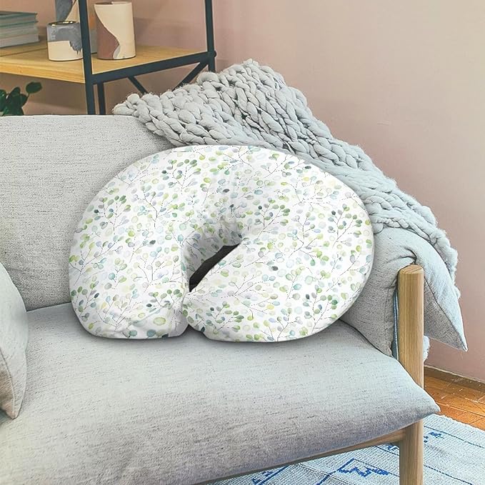 Nursing Pillow Cover Stretchy，Breastfeeding Pillow Slipcover for Baby Girls，Green Leaf Print,Soft Snug Fits On Newborn Feeding Pillow Case