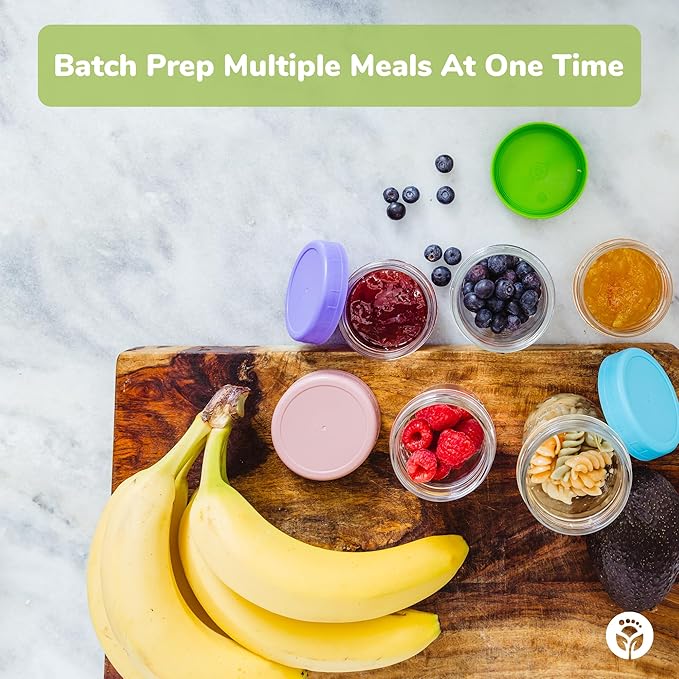 WeeSprout Baby Meal Prep Bundle - Glass Baby Food Storage Jars Containers with Plastic Lids & Silicone Freezer Tray - Microwave, Freezer & Dishwasher Safe - for Baby Food & Breast Milk