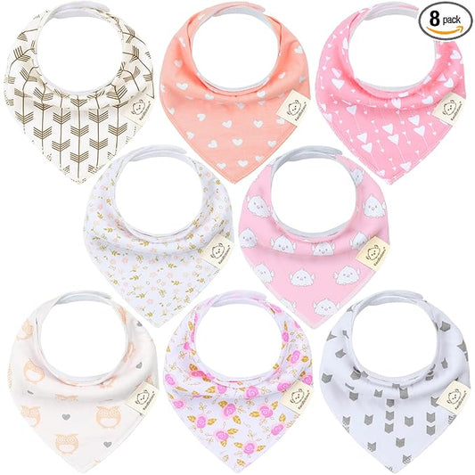 KeaBabies 8-Pack Organic Baby Bandana Bibs for Girls - Super Absorbent Triangle Baby Bibs for Drooling and Teething Infant, 100% Cotton Extra Soft for Newborn, Infant 0-36 Months (Pink Dreams)