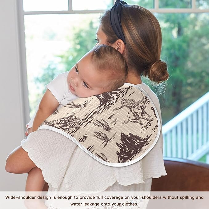 Western American Cowboy Burp Cloths Baby Boys Girls Absorbent Soft Cotton Burping Cloths Rags 2 Pack