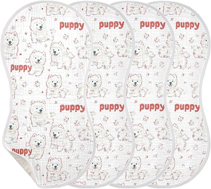 vvfelixl Baby Burp Cloths Cute Puppy Samoyed Baby Newborn Cotton Burping Cloths Set Babys Washcloths 4 Pack