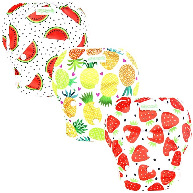 wegreeco Baby & Toddler Snap One Size Adjustable Reusable Baby Swim Diaper (Fruits, Small, 3 Pack)