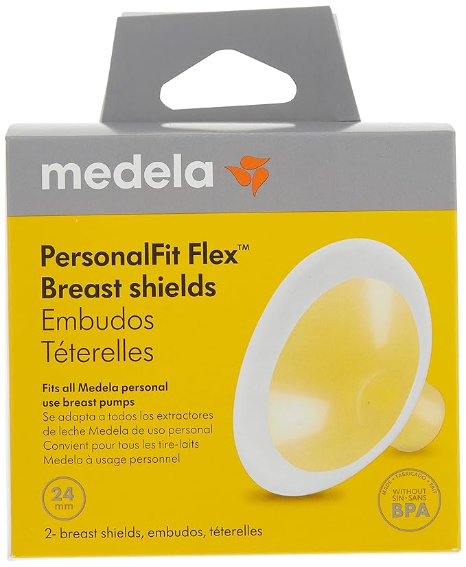 Medela PersonalFit Flex Breast Shields, 2 Pack of Medium 24mm Breast Pump Flanges & PersonalFit Flex Replacement Membranes, 2-Pack
