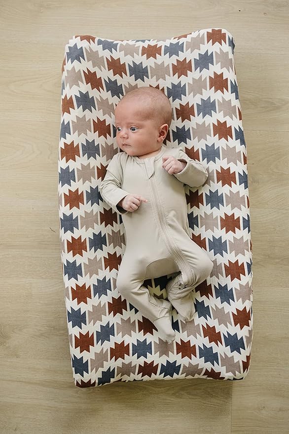 Mebie Baby Changing Pad, Western Aztec, 100% Muslin Cotton Changing Table Pad Cover for Baby Boy and Girl, Designer Nursery Decor Covers, Diaper Changing Pad Cover for Changing Station