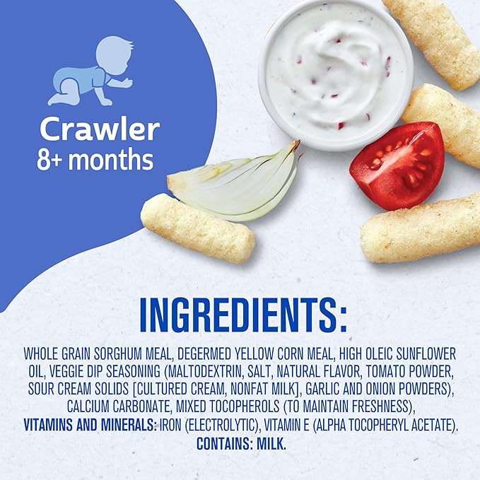 Gerber Stage 3 Baby Food Snacks, Veggie Dip Lil' Crunchies, Snacks for Babies, Baby Led Feeding, 6-Pack