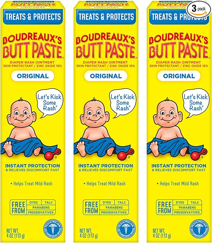 Boudreaux's Butt Paste Original Diaper Rash Cream, Ointment for Baby, 4 oz Tube, 3 Pack