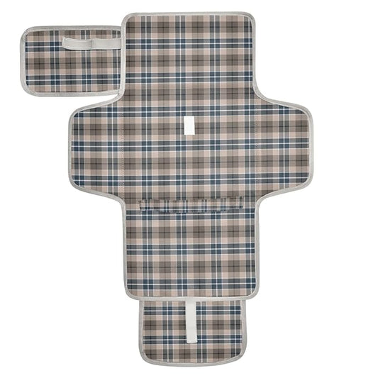 Brown Plaid Checkered Portable Diaper Changing Pad with Wipes Holder, Geometric Gingham Foldable Baby Diaper Changer Travel Bag Rustic Baby Changing Mat with Built-in Pillow for Newborn