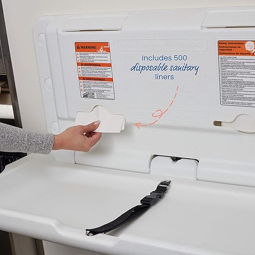 ECR4Kids Horizontal Wall-Mounted Changing Station with 500 Liners, Baby Changer, White Granite
