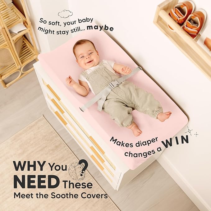 2-Pack Organic Changing Pad Covers for Girl, Boy, Neutral - 100% Cotton Changing Table Pad Cover, Soft Baby Nursery Diaper Changing Pad Sheets,Contour Changing Pads Liners,Change Pad Cover (Mist Rose)