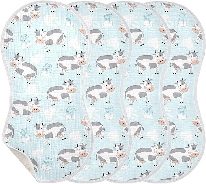Muslin Burp Cloths for Baby Boys and Girls - 2-Pack Ultra Absorbent Cow Muslin Washcloths, Newborn Towel, Milk Spit Up Rags, Burp Cloth Bibs for Unisex, 22 x 11 Inch