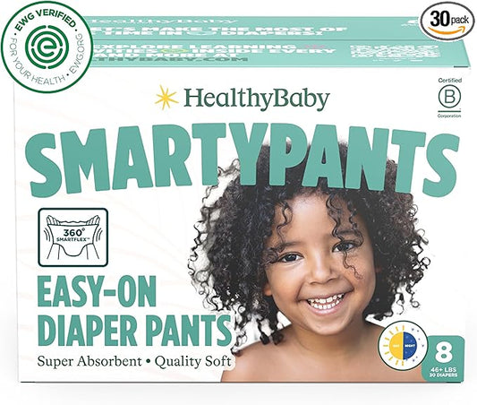 HealthyBaby Size 8 Pull Up Style Training Pants (30 Count) – Easy Pull-On & Tear-Away Design for Potty Training – Leak Protection for Active Toddlers – EWG-Verified Safe, Plant-Based