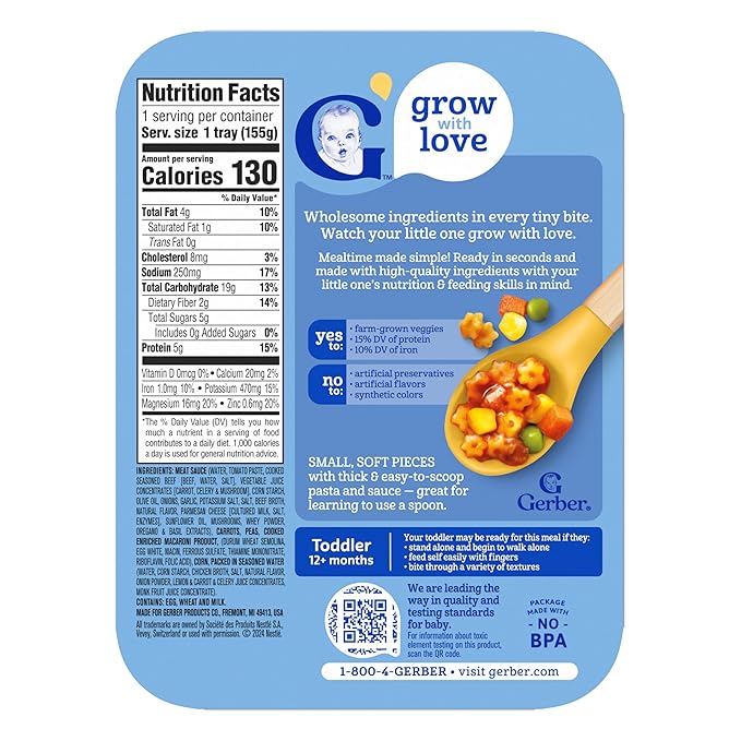 Gerber Mealtime for Toddler Pasta Stars in Meat Sauce with Side of Green Beans, 6.80 Ounce (Pack of 8)