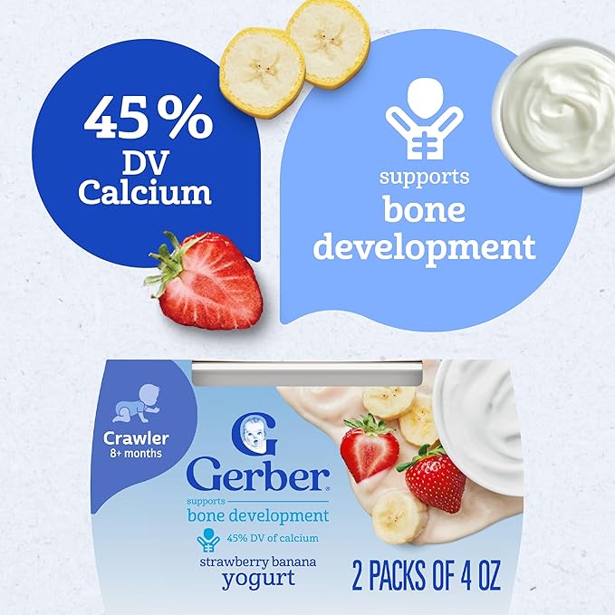 Gerber Stage 3 Baby Food, Strawberry Banana Yogurt Puree Tubs, Baby Puree, 2 Count 4oz (Pack of 8)