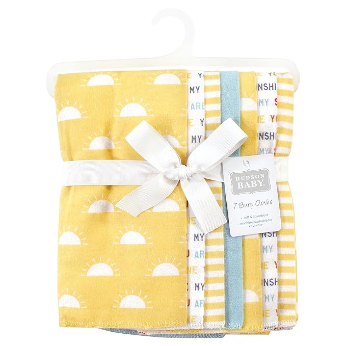 Hudson Baby Unisex Baby Cotton Flannel Burp Cloths, My Sunshine 7 Pack, One Size