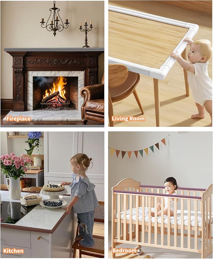 Edge Corner Protector Baby Proofing, 6.56FT 0.6'' Thicken L-Shape Furniture Fireplace Safety Bumper Guard with 6 Corners, Pre-Taped, Soft NBR Rubber Foam, Table Edge Protector for Baby (Coffee)