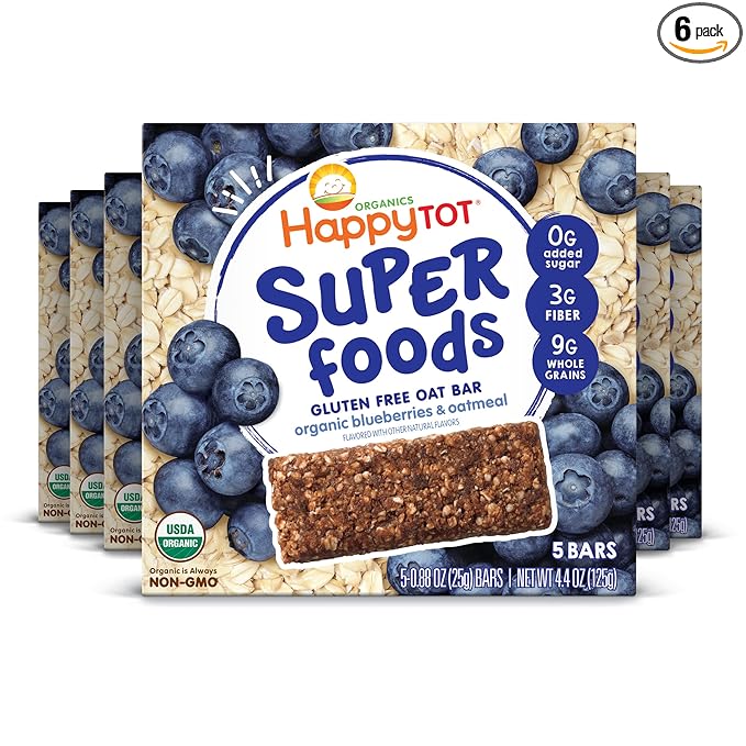 Happy Tot Organics Super Foods Oat Bars, Blueberries & Oatmeal, 5 Count (Pack of 6)