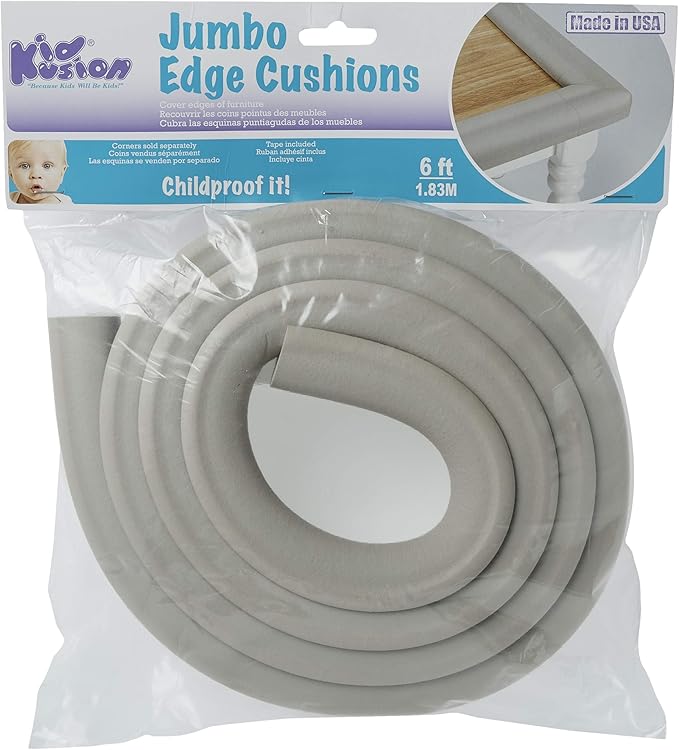 KidKusion Jumbo Edge Cushion | 6Ft | Taupe | Made in USA | Child Safety Edge Guard, Babyproof Furniture Bumper