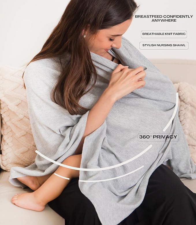 Set Premium Breast Feeding Covers for Women of All Body Types: Ultra Soft Stylish and Breathable Nursing Cover up for Breastfeeding + 4 Reusable Breast Pads for Nursing Comfort (Moonstone Gray)