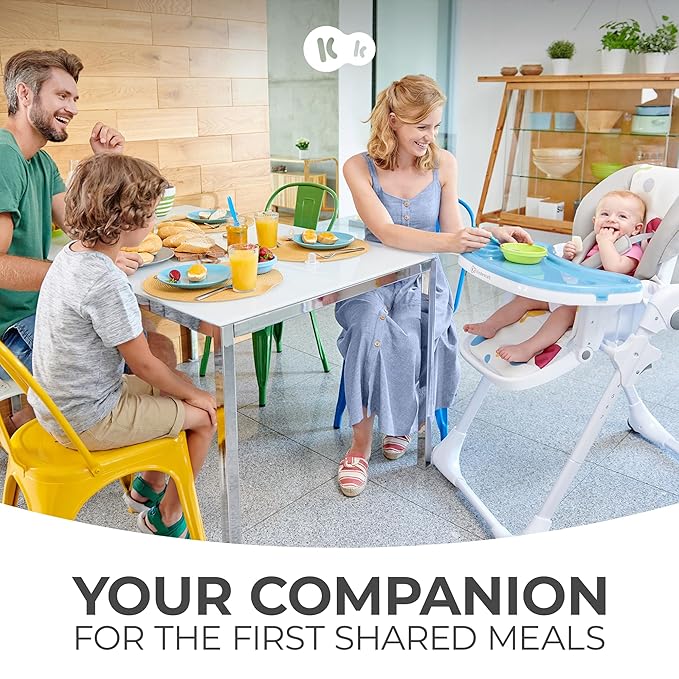 Kinderkraft Highchair Yummy, Baby Chair, Ergonomic, Comfortable, Reclining, Foldable, with Ajustable Height, Footrest, Detachable Double Tray, for Toddler, from 6 Month to 3 Years, Gray