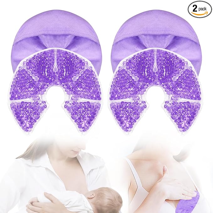 Hot Cold Gel Bead Breast Therapy Pack,Breast Ice Packs for Breastfeeding,Relief for Breastfeeding,Nursing Pain, Mastitis,Engorgement,Plugged Ducts, Boost Milk Let-Down & Production (#42 Purple)