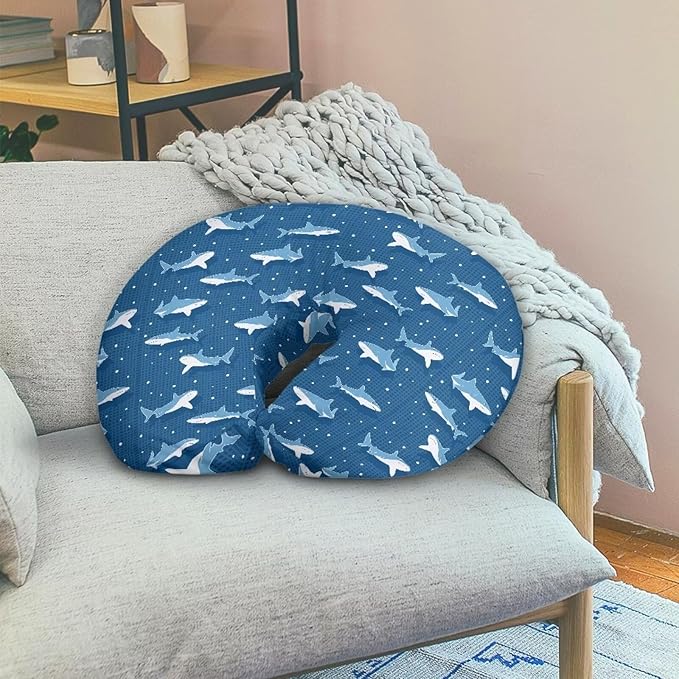 Blue Shark Nursing Pillow Covers for U-Shaped Breastfeeding Pillow Cozy Nursing Slipcover Hidden Zipper Design Soft and Skin-Friendly