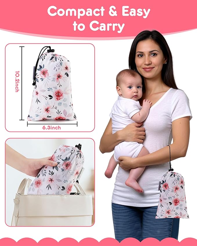Baby High Chair Cover Restaurant with Strap Pads & 3-Point Harness, Machine Washable, Waterproof Portable Highchair Covers for Eating, Travel, Home Use - Fits Wooden Chairs, Pink Flowers