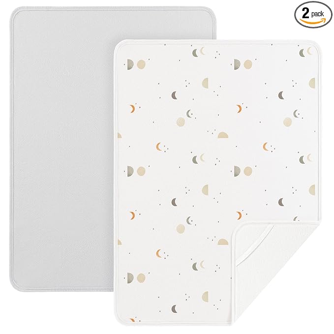 Baby Changing Pad Portable Changing Mat for Babies, 2 Pack Soft and Foldable Baby Changing Mat for Travel or Home, 35 * 29.5 inch Changing Pad for Diaper Bag - Gray&Moon