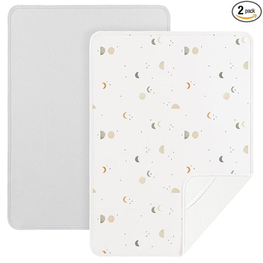 Baby Changing Pad Portable Changing Mat for Babies, 2 Pack Soft and Foldable Baby Changing Mat for Travel or Home, 35 * 29.5 inch Changing Pad for Diaper Bag - Gray&Moon