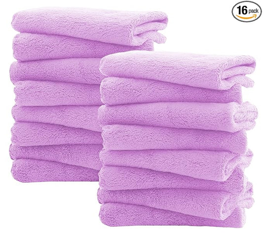 Spotted Play 16 Pack Burp Cloths for Baby - 20" by 10" Ultra Absorbent Burping Cloth, Newborn Towel - Milk Spit Up Rags - Burpy Cloths for Unisex, Boy, Girl - Burp Cloths Set (Purple)